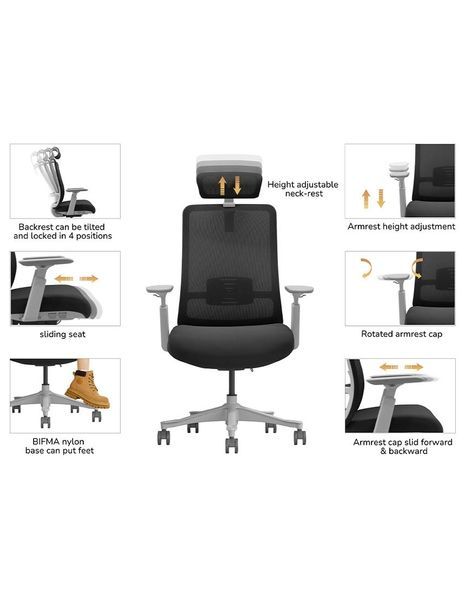 Ергономічне крісло KRESLALUX V1-BH BLACK  03066-2 фото